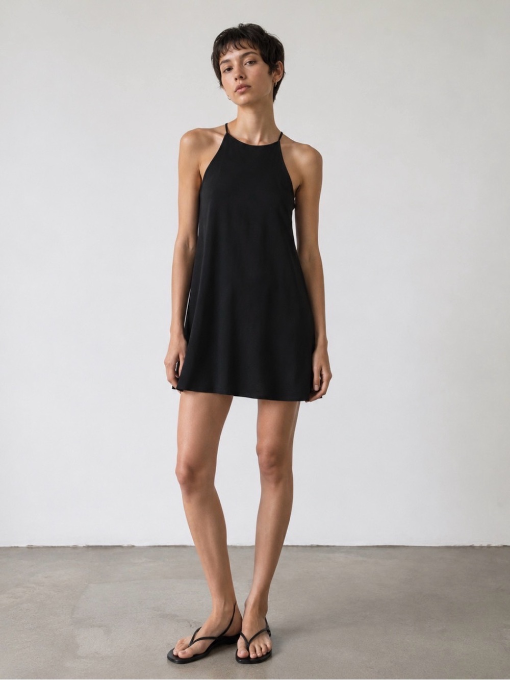 American Eagle Sleek Black High-Neck Slip Dress